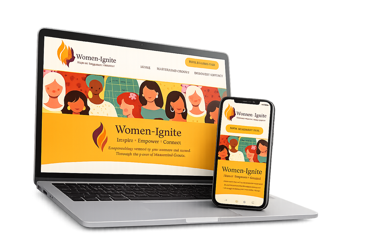 Women Ignite website shown on a laptop and mobile phone