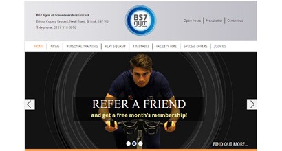 Homepage of BS7 Gym featuring classes, membership information and fitness imagery